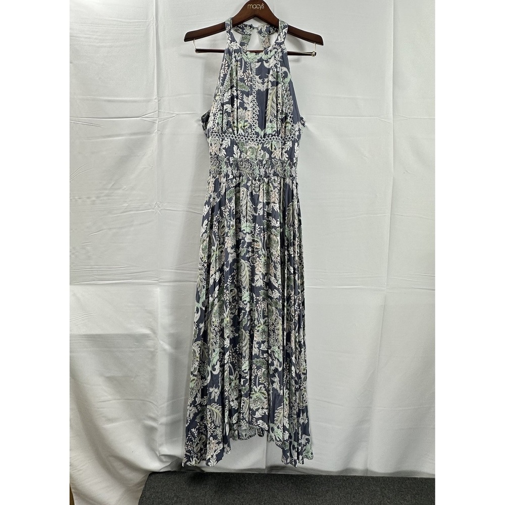 Jaase Boho Maxi Dress Floral Halter Open Back Cutout Size L